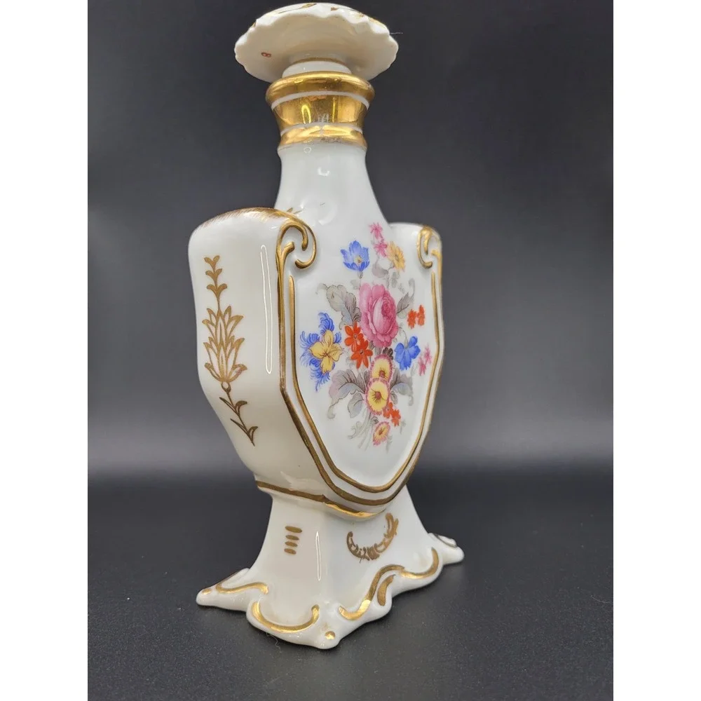 VTG Pirkenhammer Czechoslovakia PerfumeBottle Floral Gold Gilt Stopper MARKED!